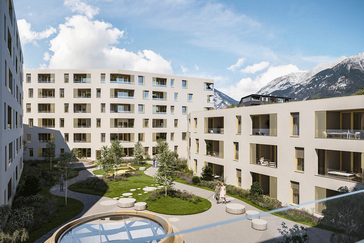 Visualisierung Blick auf Innenhof Wohnprojekt Stadt Carré in Innsbruck