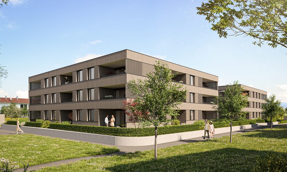 Visualisierung Außenansicht Eigentumswohnungen mit Blick ins Grüne, Liebera in Fußach